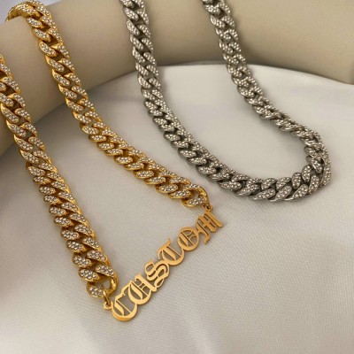 Custom Hiphop Miami Iced Out Cuba Chain With Cubic Zirconia Buckle Necklace Necklace Personalized Zircon Paved Nameplate Choker